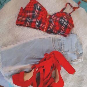 Bamboo Jeans and 2 Crop tops